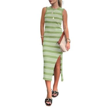 Imagem de Vestido PRETTYGARDEN Verão Bodycon Midi Listrado Verde Claro P