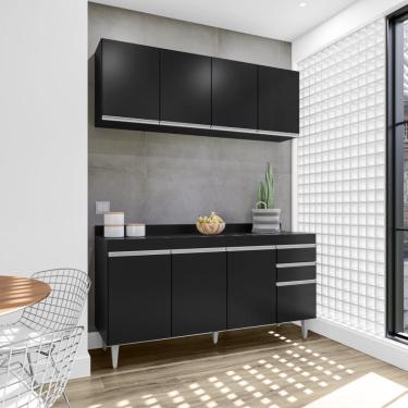 Imagem de Cozinha Compacta Lorena 160cm 8 Portas 2 Gavetas com Tampo Preto Maderatto Móveis