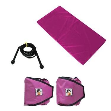 Imagem de Kit Colchonete Rosa + Par de Caneleira Tornozeleira De Peso 1kgs Rosa 