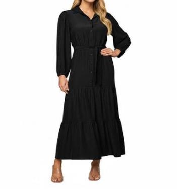 Imagem de Vestido Feminino Lado Avesso Long Midi Com Faixa Preta 1276-Feminino