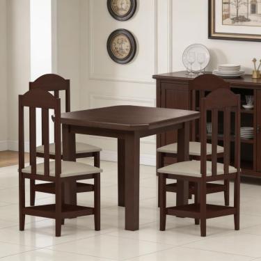 Imagem de Mesa De Jantar De Madeira Maciça Com 4 Cadeiras Estofadas