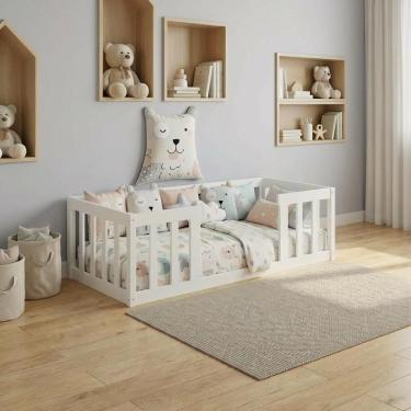 Imagem de Cama De Chão Com Cercadinho Infantil Solteiro Montessoriana - Branco Branco
