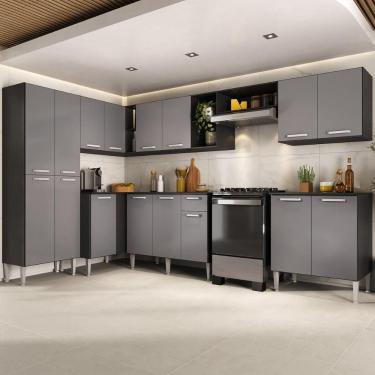 Imagem de Armário Cozinha Modulada Completa De Canto 432,5cm Pequim Pop Multimóveis Mp3774 Preto/lacca