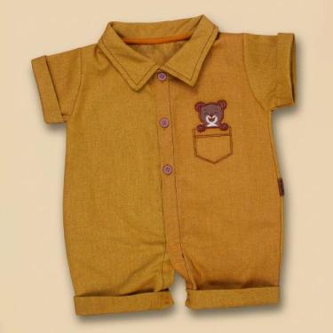 Imagem de Macacão Camisa Ecolinho Bordado 3D para Bebês até 12 Meses Cor:caramel