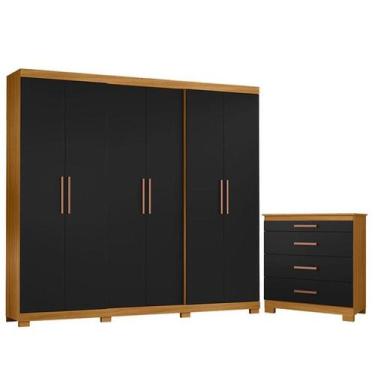 Imagem de Cômoda 4 Gavetas New e Guarda Roupa Casal San Diego Carvalho Americano