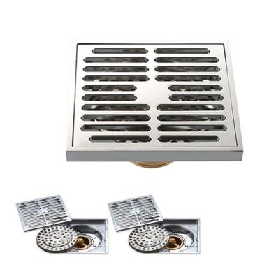 Imagem de Ralo Inox 10x10 Aço Inox Kit 2 Uni Banheiro Lavabo Anti Odor Anti Inseto Rapido Escoamento Resistente Seguro