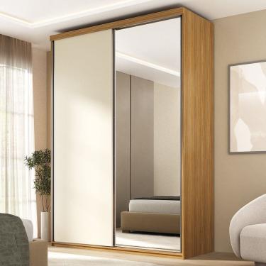 Imagem de Guarda Roupa Solteiro 100% Mdf Bp 2 Portas com 1 Espelho 2 Gavetas Liege Nogueira