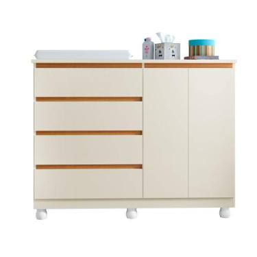 Imagem de Cômoda Infantil Branca para Quarto de Bebê com 2 Portas e Gavetas Espa