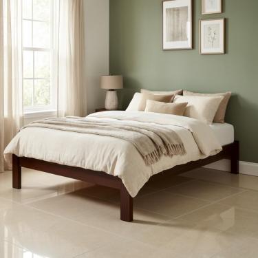 Imagem de Cama Turca Queen Com Colchão Em Madeira Maciça Cor Castanho Repleta