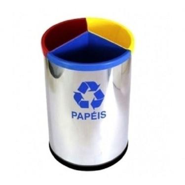 Imagem de Lixeira Mix Inox com 3 Divisões 30L Aço Inox e Polipropileno Abertura Superior para Coleta Seletiva Inox