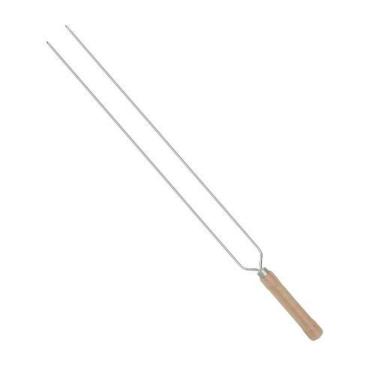 Imagem de Espeto para Churrasco Espeto Duplo 65CM Cromado em Arame de Aço com Cabo de Madeira