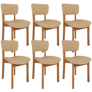 Imagem de Kit 06 Cadeiras Para Sala De Jantar Cozinha Living Estofada Dara L02 Linho Bege Escuro - Lyam Decor