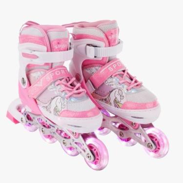 Imagem de Patins Infantil Roller Inline Roxo Sereia Ajustável Com Luz De Led Cri
