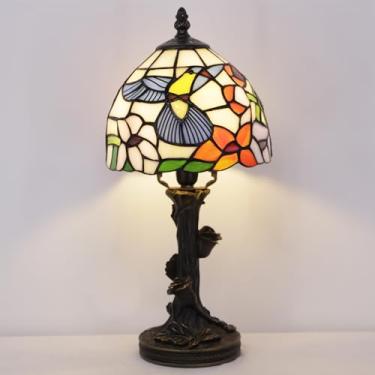 Imagem de Luminária de mesa pequena Tiffany de vidro manchado, estilo beija-flor, luz de mesa de...