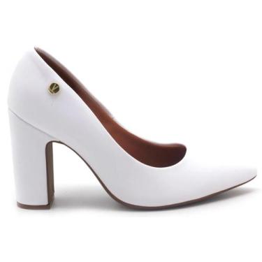 Imagem de Scarpin Feminino Bico Fino Salto Bloco Alto Vizzano, 38, Branco