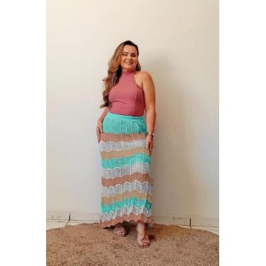 Imagem de Saia Midi Longa Tricot Rendado Tendencia Verao Moda Feminina - Mais Be