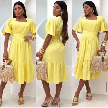 Imagem de Vestido midi liso elegante luxo manga curta flare natal ano novo prima