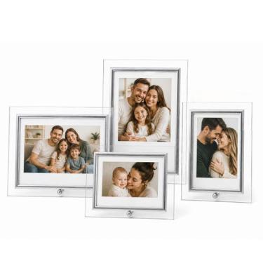 Imagem de Conjunto 4 Porta-Retratos Vidro Borda Prata Premium 10x15 e 15x21 Vert