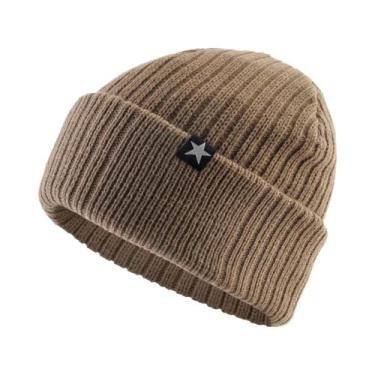 Imagem de Gorro De Lã Tricotado Para Homens, Cor Sólida, Dupla Camada, Grosso, P