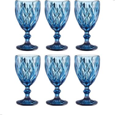 Imagem de Jogo de 6 Taças de Vidro Cristalino 330ML Transparente Âmbar Furta Cor Verde Azul Fumê Bico de Jaca Diamond