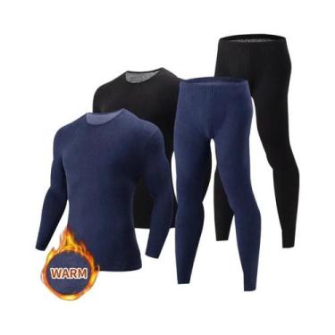 Imagem de Roupa Térmica Masculina 2/4 Peças Cor Sólida Outono Inverno Confortáve