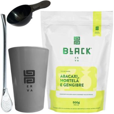 Imagem de Kit Tereré Black Erva Mate Copo Caldereta Cinza de Acrílico Bomba Clás