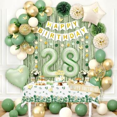 Imagem de Kit de Decoração de Festa RBYOO 28º Aniversário Verde Sálvia