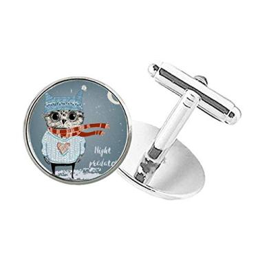 Imagem de DIYthinker Abotoaduras com clipe de punho redondo e estampa de coruja para inverno