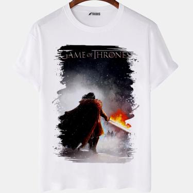 Imagem de Camiseta masculina Game Of thrones Serie John Snow Art Camisa Blusa Branca Estampada