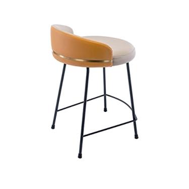 Imagem de Tamborete De Barra De Couro Falso, Cadeira De Balcão De Cozinha Em Casa, Altura De Balcão, Assento Acolchoado De Ferro Preto Cromado Com Pés Para Café, Lounge, Pub