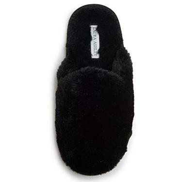 Imagem de Laura Ashley Pantufas femininas de pelúcia com espuma de memória, Preto, Medium