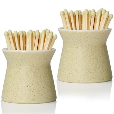 Imagem de Haillai Pacote com 2 suportes de correspondência com atacante, caixa de cerâmica feita à mão para todas as partidas, pote de combinação de decoração para casa com atacante para vela, lareira, salão. Off white - (vendido sem combinação)