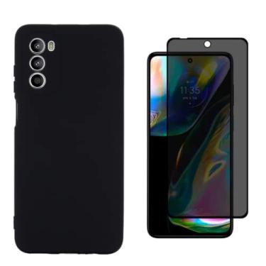 Imagem de Capa Capinha Preta Aveludada Premium Compatível Com Moto G82 + Película Privacidade Anti Espionagem - (Hard Glass Store)