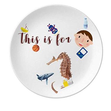 Imagem de Prato de porcelana estilo hipocampal, baleias, tamanho contrastante, prato redondo, menino