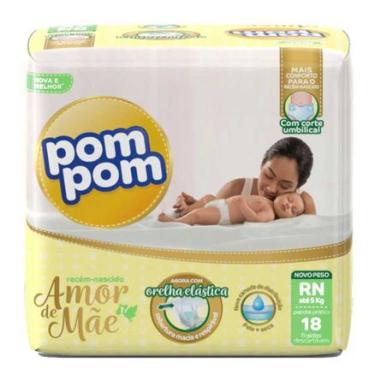 Imagem de Fralda Descartável Amor de Mãe Recém Nascido Pom Pom 18 Unidades Pom Pom