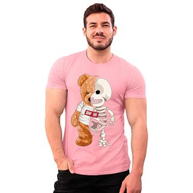 Imagem de Camiseta Teddy Urso Caveira Shap Life Pelúcia Algodão Cor:Rosa;Tamanho:G