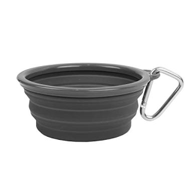 Imagem de Prima Pet tigela dobrável de silicone para viagem com clipe para cães e gatos, alimentador portátil e durável para alimentação conveniente em movimento – Tamanho: pequeno (1,5 xícaras) cinza