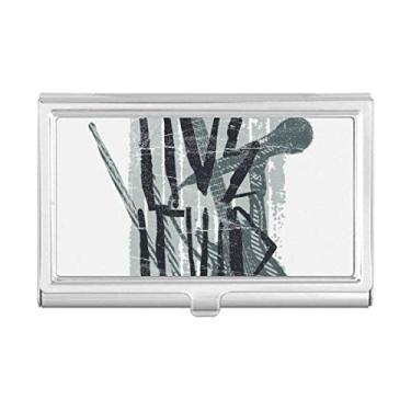 Imagem de Porta-cartões de visita com estampa de instrumentos musicais de jazz cinza