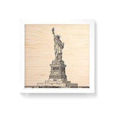 Imagem de Arte Maníacos Quadro decorativo com moldura caixa branca em Madeira - Estátua da liberdade Linhas - 30x30cm