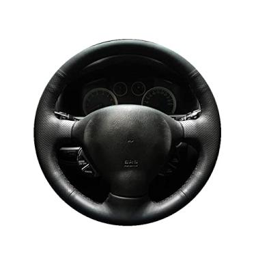 Imagem de JEZOE Cobertura de volante de carro de couro preto costurada à mão, adequada para Hyundai Santa Fe 2000 2001 2002 2003 2004 2005 2006