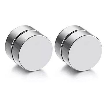 Imagem de Brinco Falso Alargador Imã E Pressão Masculino 2 Lados 1 Par Cor:Prata;Tamanho:8