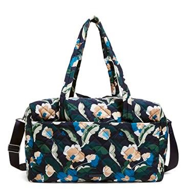 Imagem de Vera Bradley Bolsa esportiva feminina de sarja de desempenho média para viagem, Flores imersas, One Size
