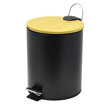 Imagem de Lixeira Com Pedal Preta 5 Litros Com Tampa De Bambu - Estilo Moderno E Funcionalidade Para Qualquer Ambiente - Wincy - IXA02029