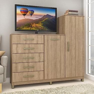 Imagem de Cômoda 2 Portas 5 Gavetas com Cabideiro e Pés Chicago Mel