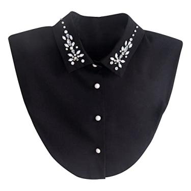 Imagem de Camisa feminina de chiffon gola falsa com decoração de diamante meia camisa destacável Dickey falso colarinho para mulheres e meninas