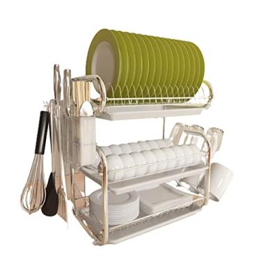 Imagem de Escorredor de pratos sobre a pia escorredor de pratos rack de drenagem escorredor de pratos escorredor de talheres com bandeja coletora de metal de 3 camadas com suporte de talheres organizador de