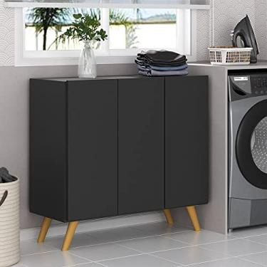 Imagem de Armário Lavanderia Retrô com 3 Portas 90 cm Multimóveis Mp5033 Preto/natural