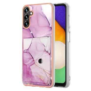 Imagem de Niuuro Capa carteira para Samsung Galaxy A55, suporte para cartão de crédito de couro PU, fecho flip, mármore, à prova de choque, durável, suporte, capa para celular, violeta cobalto