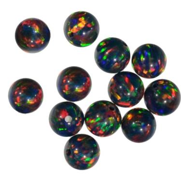 Imagem de 12 contas redondas de opala sintética preta de 3 mm ID de furo totalmente perfurado de 0,7 mm para joias finas deslumbrantes, artesanato DIY, pulseiras, colares, brincos e projetos com contas (pacote