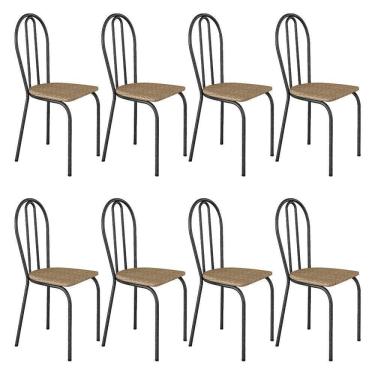 Imagem de Kit 8 Cadeiras De Cozinha Texas Estampado Rattan Pés De Ferro Cromo Preto - Pallazio